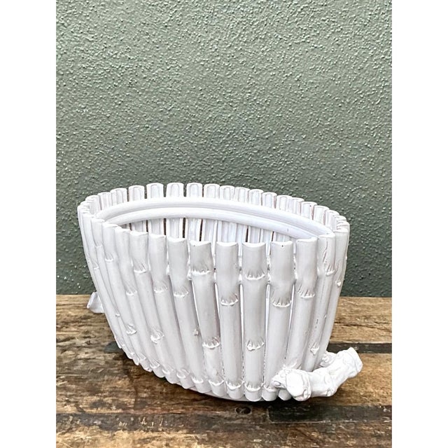 Vintage White Ceramic Bamboo Basket For Sale In West Palm - Image 6 of 12