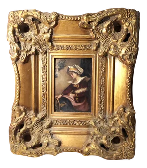 Woman Spinning, 1950s, Oil on Copper, Framed