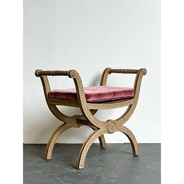 Vintage French Regency Carved Curule Bench For Sale - Image 10 of 12