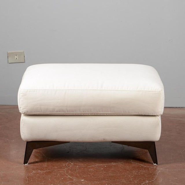 Vintage White Pouf with Fabric For Sale - Image 9 of 9