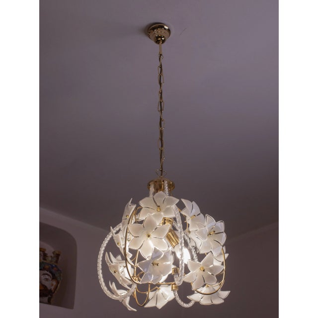 1980s Murano Spherical Chandelier Full of White Flowers, 1980s For Sale - Image 5 of 13
