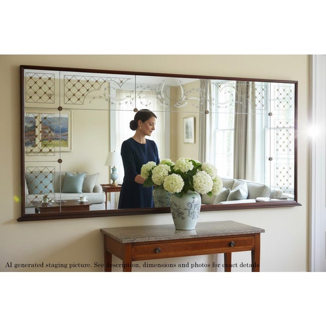 Large Vintage Italian Mahogany Wall Mirror, 1950 For Sale - Image 10 of 11