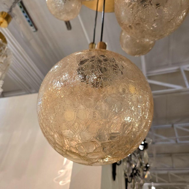 1970s Murano Glass and Brass Flush Mount Chandelier For Sale - Image 11 of 11