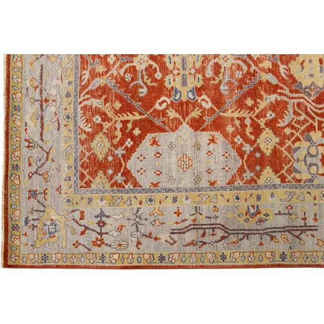 Early 21st Century Modern Indian Tabriz Handmade Rust Wool Rug With Floral Motif by Apadana For Sale - Image 4 of 7