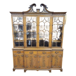 Antique American Chippendale Style Mahogany Breakfront Bookcase For Sale