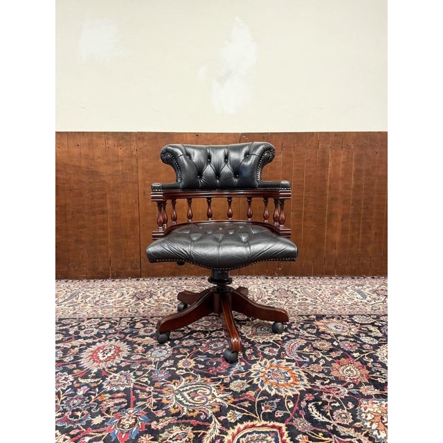 About this Classic English Chesterfield Desk Chair Black Classic and Elegant | Antique office chairs in English, Classic...