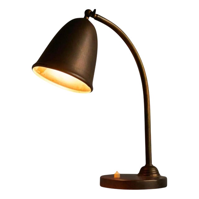 Bell-Shaped Table Lamp in Patinated Brass, Netherlands, 1930s For Sale