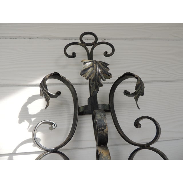 Monumental Vintage Black Wrought Iron Wall Candelabra. Forged Iron with scrolling arms and leaves. Hold (3) Pillar...
