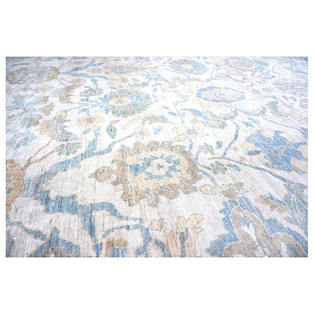 21st Century Persian Sultanabad Wool 10x14 Ivory, Tan & Blue Handmade Area Rug #1141086 For Sale - Image 12 of 12