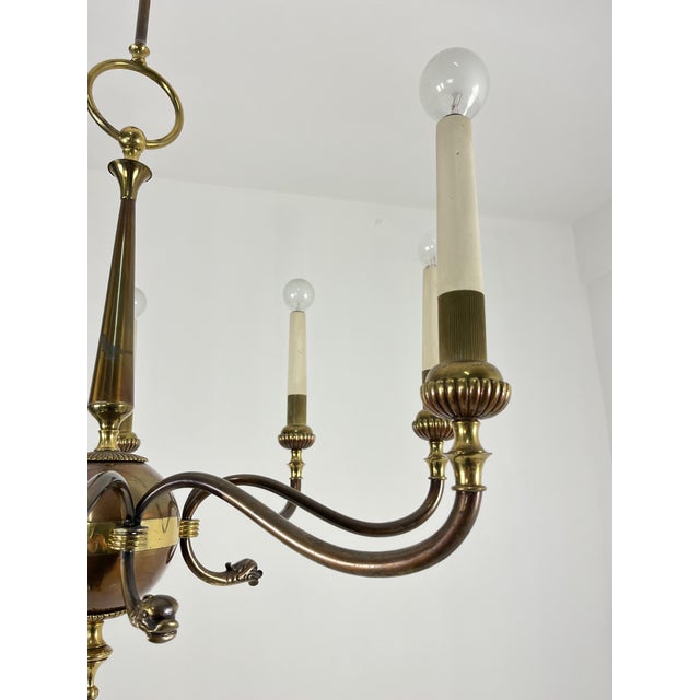 Mid-Century 8-Light Brass Chandelier, 1950s For Sale - Image 4 of 10