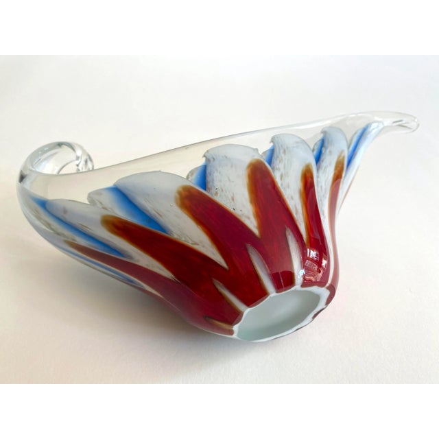 Vintage Mid Century Modernist Murano Art Glass Aventurine Multicolor Zigzag Swirl Sculptural Scroll Bowl For Sale - Image 12 of 13