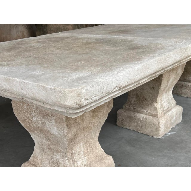 Authentic Hand Carved 3-Pedestal Limestone Garden Table From Provence, France For Sale - Image 12 of 18