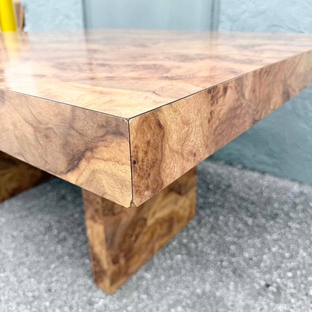 Late 20th Century Vintage Postmodern Burlwood Laminate Rectangular Dining Table For Sale - Image 5 of 11