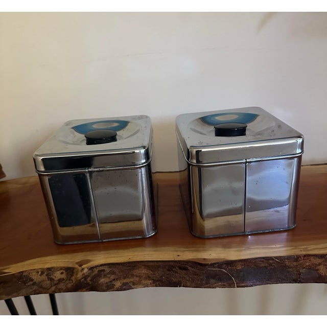 Mid-Century Modern Vintage Chrome Coffee & Tea Canisters — Set of 2 For Sale - Image 3 of 7
