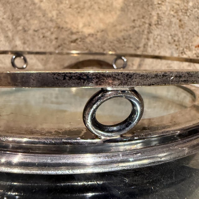 For your consideration, a vintage antique small service tray With mirror. Unmarked. Wood base was painted black at one...