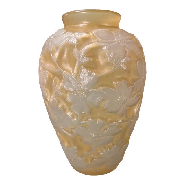 Vintage Antique Phoenix Consolidated Floral Embossed Art Glass 10.5" Vase For Sale