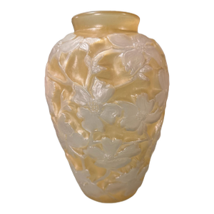 Vintage Antique Phoenix Consolidated Floral Embossed Art Glass 10.5" Vase