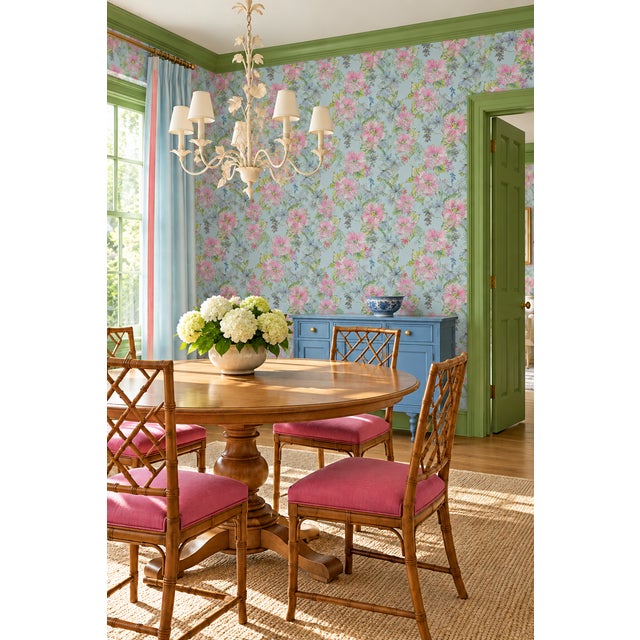 Not Yet Made - Made To Order Painter's Garden Blue Floral Grasscloth Wallpaper by House Party | 6 Yards For Sale - Image 5 of 12