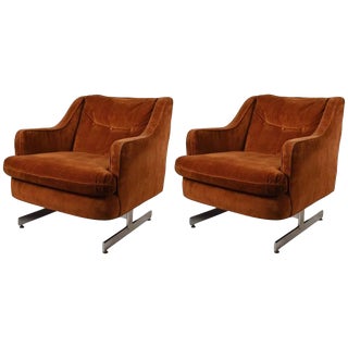 Pair of Chrome Base Upholstered Top Club Chairs For Sale