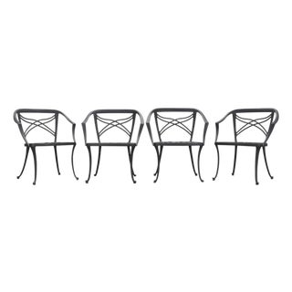 Set of Four Brown Jordan Neoclassical Garden Dining Armchairs For Sale