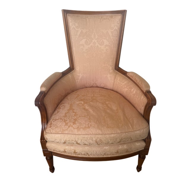 1950's French Bergere Damask Apricot Lounge Chair For Sale In Houston - Image 6 of 9