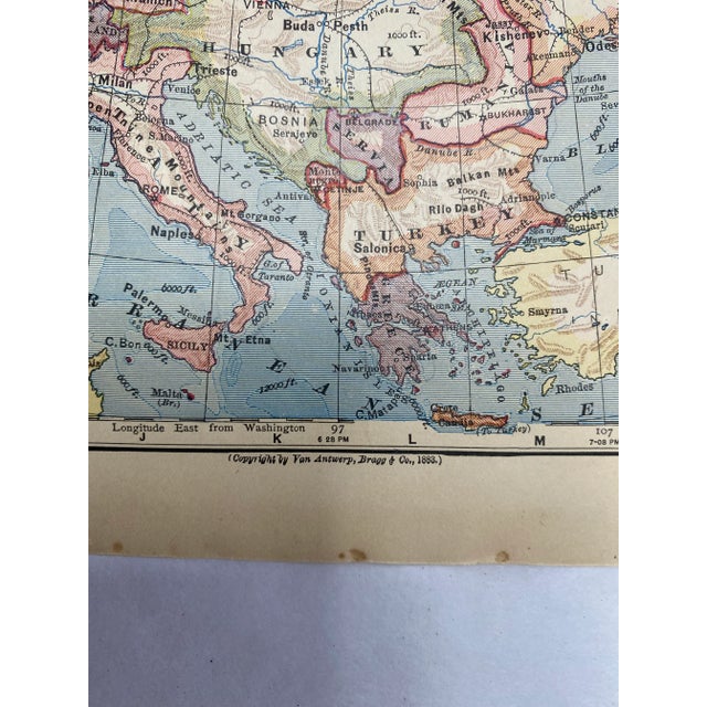 Traditional 1883 Antique Europe Map For Sale - Image 3 of 5