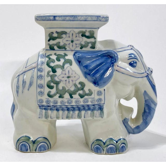 Ceramic Vintage Ceramic Blue and White Elephant Stand For Sale - Image 7 of 11