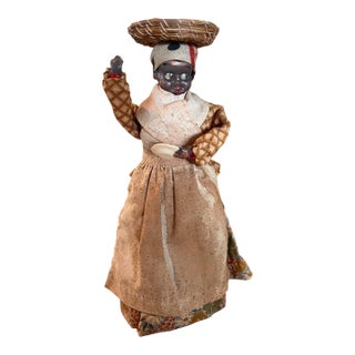 Antique 1922 Jamaican b.w.i. Handmade Folk Art Market Woman Doll With Basket For Sale