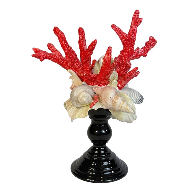 Mediterranean Italian Majolica “Frutti Di Mare” Coral & Shell Centerpiece Sculpture For Sale - Image 3 of 8