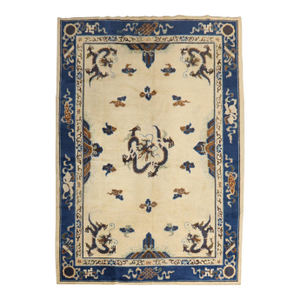 Zabihi Collection Ivory Antique Chinese Dragon Rug