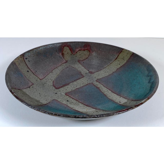 Mid-Century American Studio Pottery Oval Bowl, Signed Woodstock, NY, Abstract Glazed Ceramic, Mid-Century Modern Ceramic...