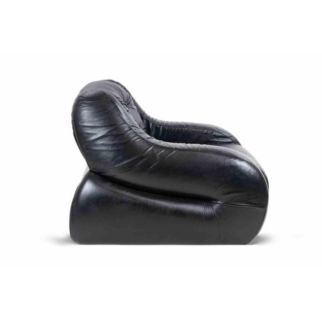Vintage Black Leather Armchair, Italy, 1970s For Sale - Image 3 of 8