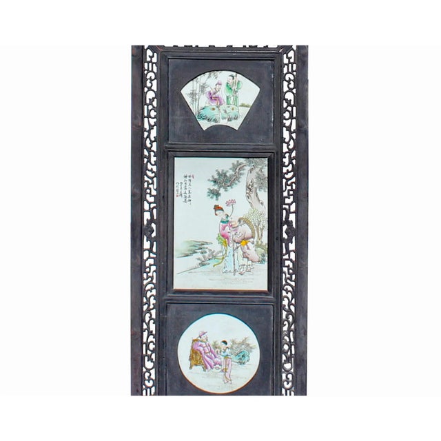 1980s Vintage Rustic People Scenery Porcelain Painting Wall Panel For Sale - Image 5 of 9