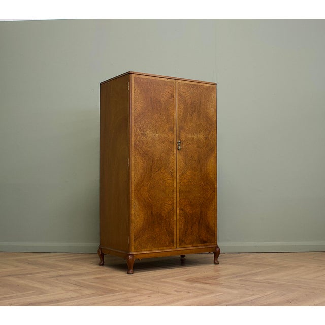 Vintage Art Deco Burr Walnut Compact Wardrobe, 1930s For Sale - Image 11 of 11