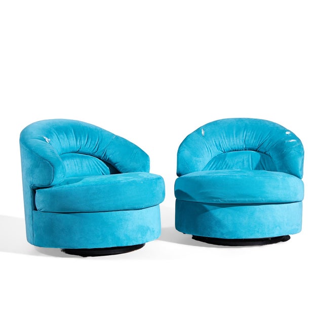 Directional Mid Century Swivel Lounge Chairs - Pair Each chair measures: 32 wide x 35 deep x 29.5 high, with a seat height...