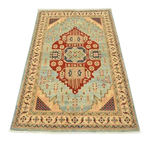 Kazak Rug 4′ X 5’11” Blue Wool Tribal Hand-Knotted Oriental Carpet
