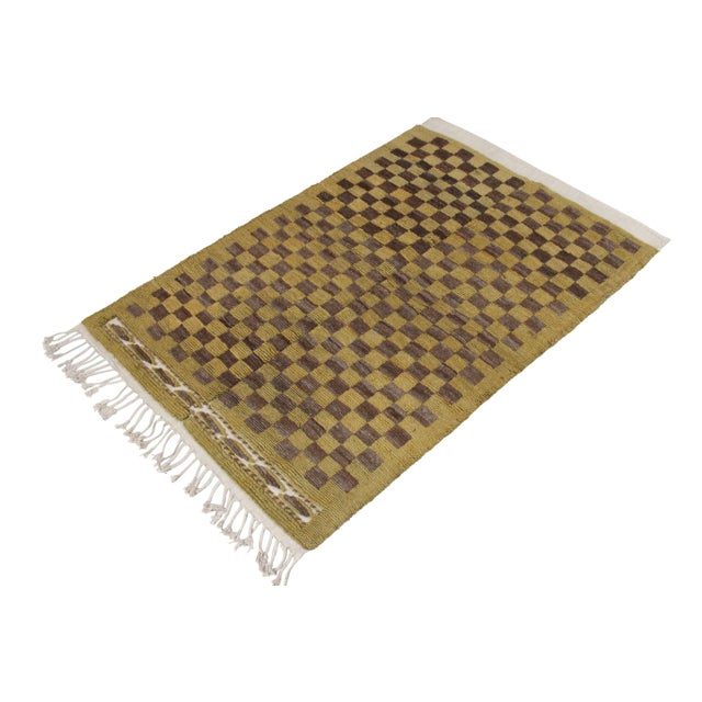 Tribal 1950s Vintage Tulu Rug in Gold, Brown & White Geometric Pattern For Sale - Image 3 of 6