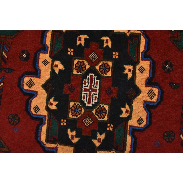 Baloch Rug 2’11” X 5’1′ Red Wool Vintage Tribal Hand-Knotted Oriental Carpet For Sale - Image 4 of 9
