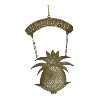 Vintage Brass Pineapple Welcome Sign For Sale