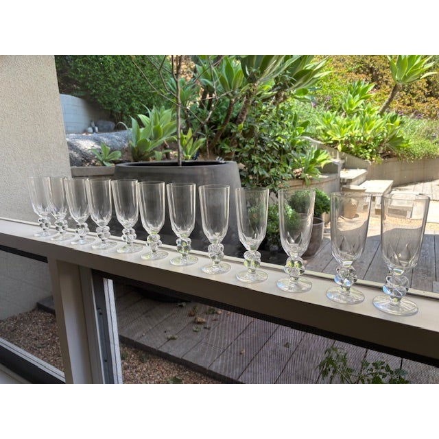 White 1950s Lalique Clos Vougeot Champgane Flutes- Set of 12 For Sale - Image 8 of 8