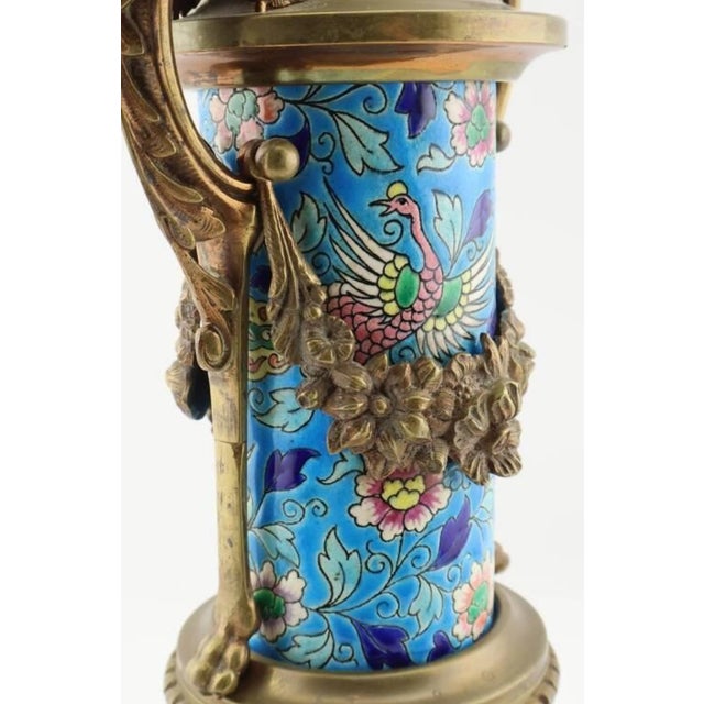 Antique 19th Century French Longwy Enameled Lamp Base With Ormolu Mounts For Sale - Image 10 of 11