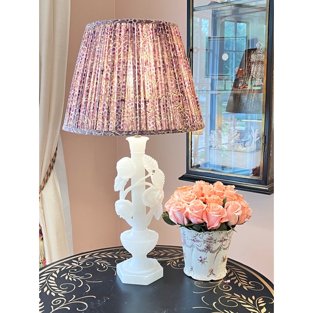 Art Nouveau Vintage White Carved Alabaster Lamps - a Pair For Sale - Image 3 of 12