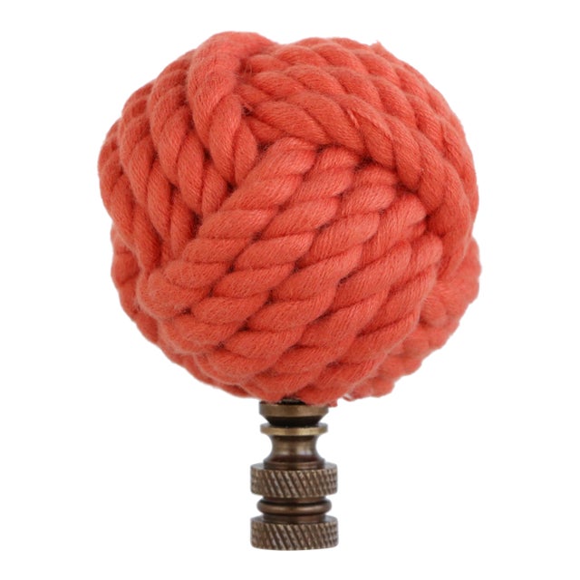 Nautical Knot Lamp Finial in Coral Orange on Bronze Hardware For Sale