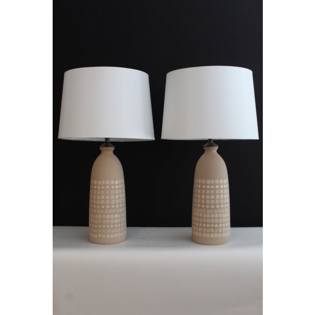 Mid-Century Modern Mid 20th Century Accolay Style Ceramic Lamps - a Pair For Sale - Image 3 of 12