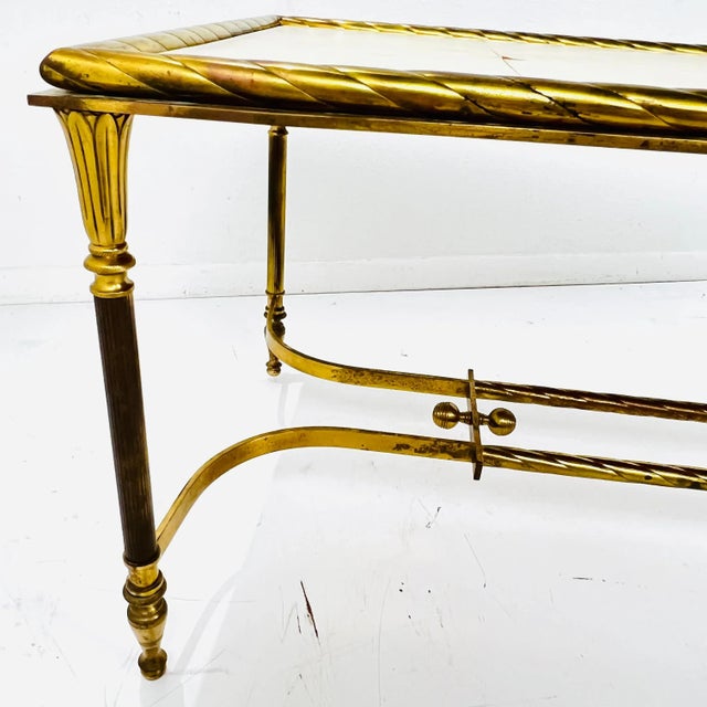 Mid 20th Century Brass Parchment Top Cocktail Table For Sale In Dallas - Image 6 of 12