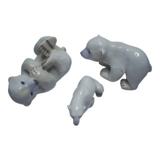 Bing and Grondahl Copenhagen Polar Bear Family Set of 3 Super Rare For Sale