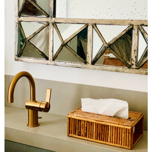 Vintage 1970’s 'Scorched Tortoise' Bamboo, Rattan. Wicker Tissue Box Cover in the Crespi Style For Sale - Image 11 of 12