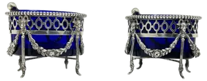 Dutch Silver with Blue Crystal Glass Salt Cellars by P. Heerens, 1890s, Set of 4
