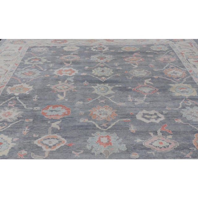 Early 21st Century Large Turkish Modern Oushak Rug in Gray and Neutrals and All-Over Design 14'5"x18'0" For Sale - Image 5 of 12