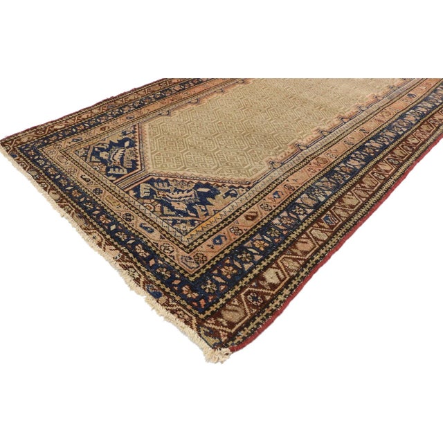 Distressed Antique Persian Malayer Runner with Warm, Feminine Rustic Style 03'03 x 06'04. Warm, feminine rustic style...